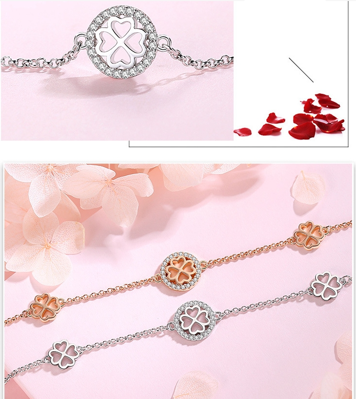 Damenschmuck Glücksklee-Armband aus 925er Sterlingsilber, Sternplatte, kurzes Geburtstagsgeschenk für die Freundin, einfacher Stil_voghion.com