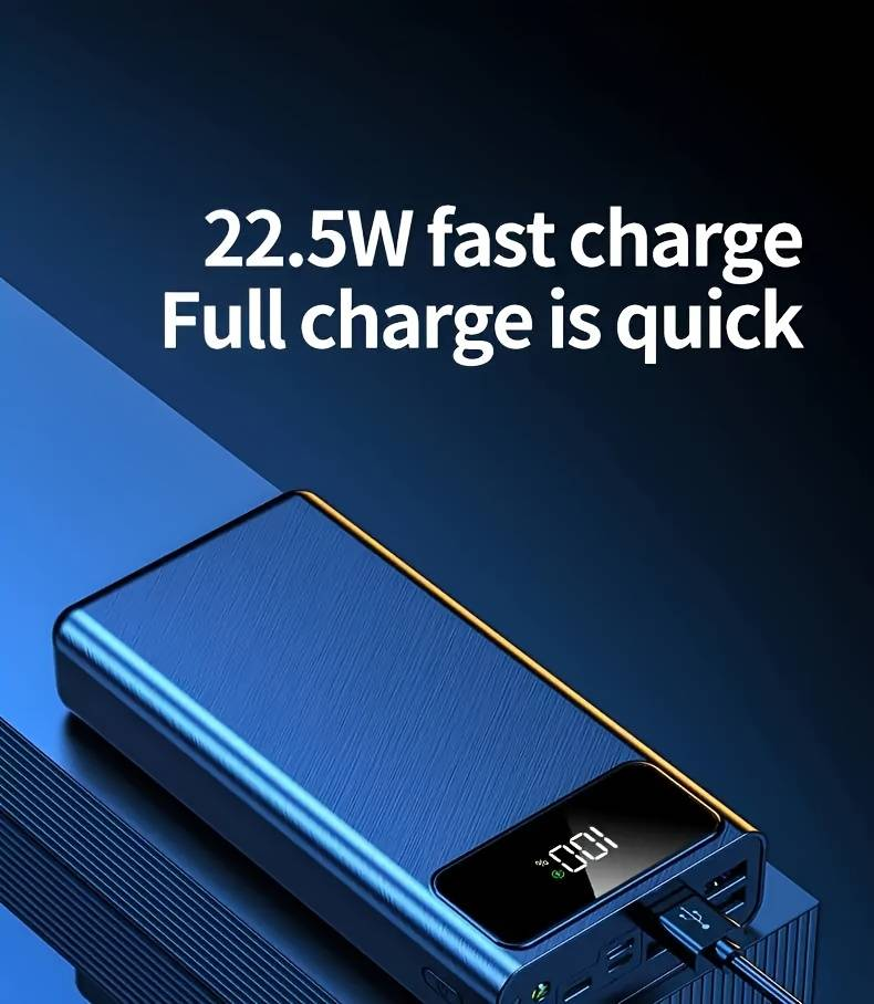 Banco de energía portátil de gran capacidad de 50 000 mAh con pantalla LED, interfaz tipo C, linterna y carga rápida de 22,5 W._voghion.com
