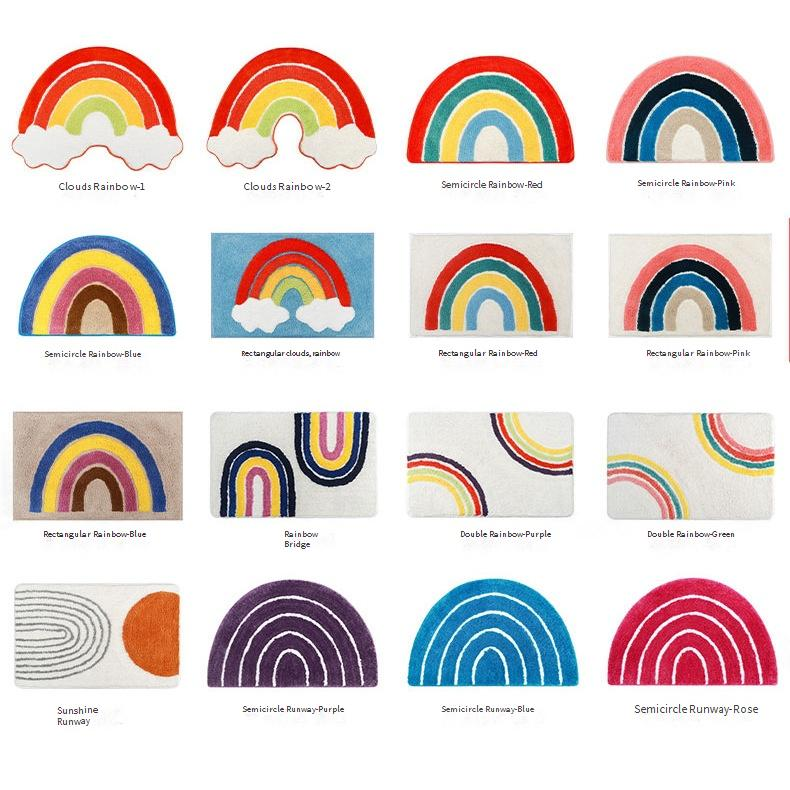 Rainbow Semi-Circle Flannel Rug - Non-Slip Kids Bath Mat, Soft Polyester Floor Carpet, Machine Washable For Bathroom, Nursery & Entryway_voghion.com