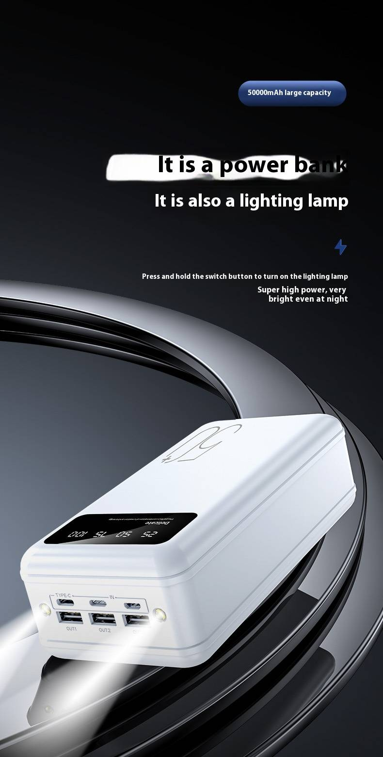 High-Capacity 50000mAh Portable Power Bank With Fast Charging For Camping & Outdoor Activities_voghion.com