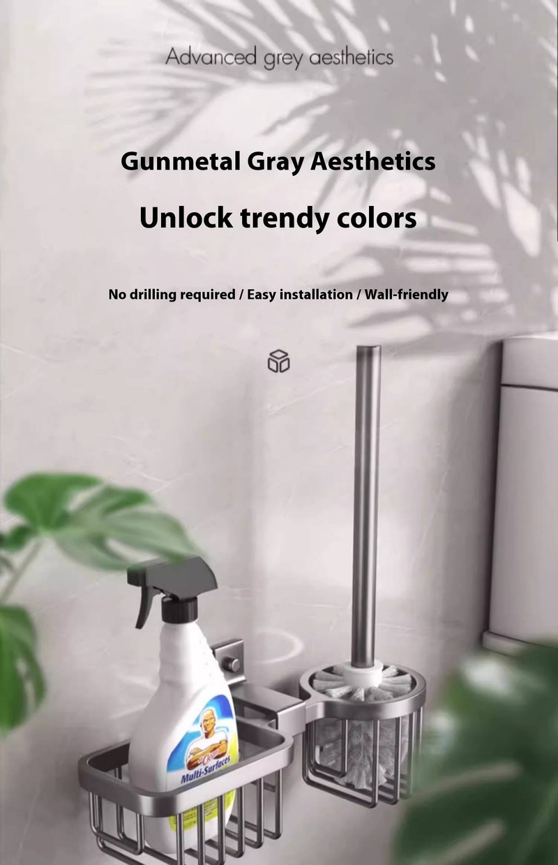 Hochwertiger Toilettenbürstenhalter zur Wandmontage – Space Aluminium, Badezimmer-Organizer ohne Bohren (Mattschwarz/Silber/Grau, rostfrei, 10 kg Tragkraft)_voghion.com