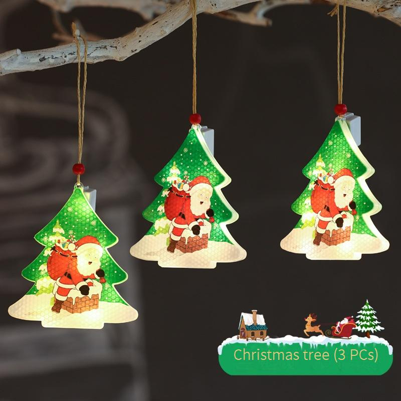 Juego de 12 luces colgantes navideñas LED: árbol festivo, copo de nieve, estrella, calcetín, decoración para fiestas navideñas en interiores._voghion.com