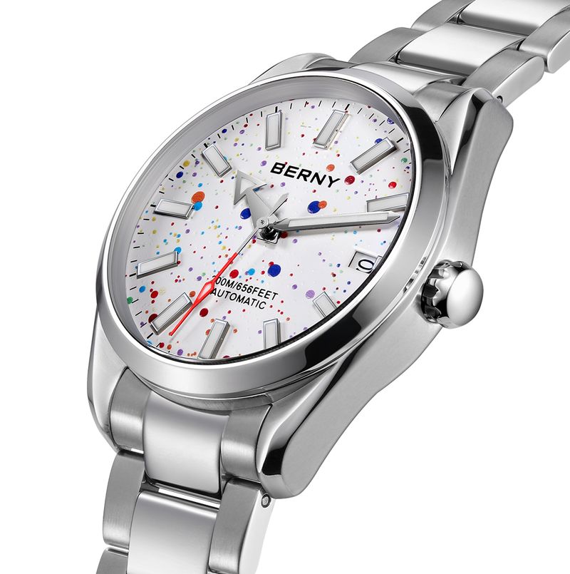 BERNY Automatic Watches For Men Fashion 20ATM Waterproof Super Luminous Mechanical Silver Watch With Date Stainless Steel Sapphire Analog Wrist Watch_voghion.com