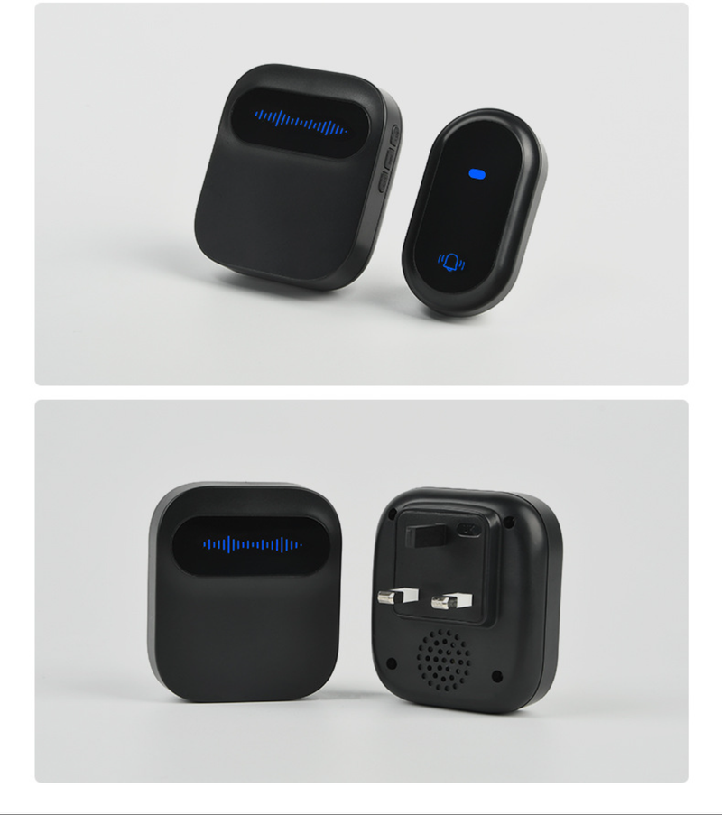 Kabellose Türklingel mit 38 Klingeltönen, AC 100–240 V, wasserdicht, für Zuhause/Villa/Hotel, US-/UK-/EU-/AU-Standard (1/2 Sender und Empfänger, Schwarz/Weiß)_voghion.com