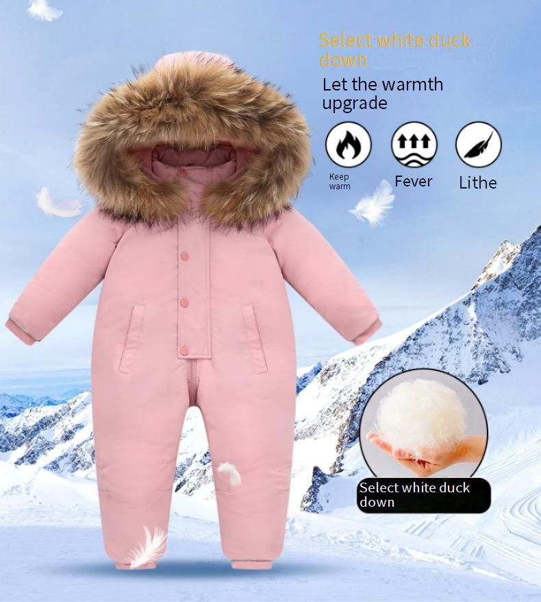 Mono de plumón premium para bebé: traje de nieve con capucha ultracálido para niños y niñas (90-120 cm, blanco, negro, azul y rosa)_voghion.com