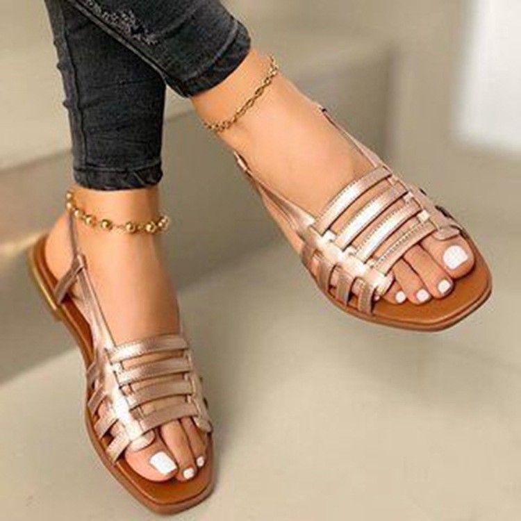 Γυναικεία φλατ σανδάλια, καλοκαιρινά, νέα, casual, φλατ σανδάλια με στρογγυλό κεφάλι, για γυναίκες, μεγάλα μεγέθη_voghion.com