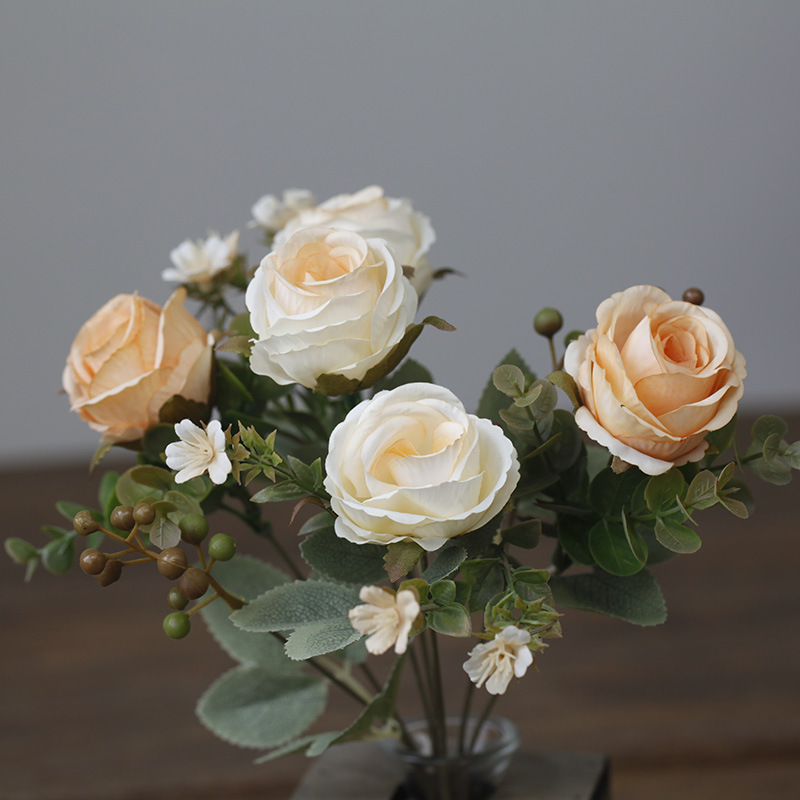 Wholesale artificial flowers 5 heads classical rose bunch wedding home decoration fake flowers road guide movable door lintel floral art_voghion.com