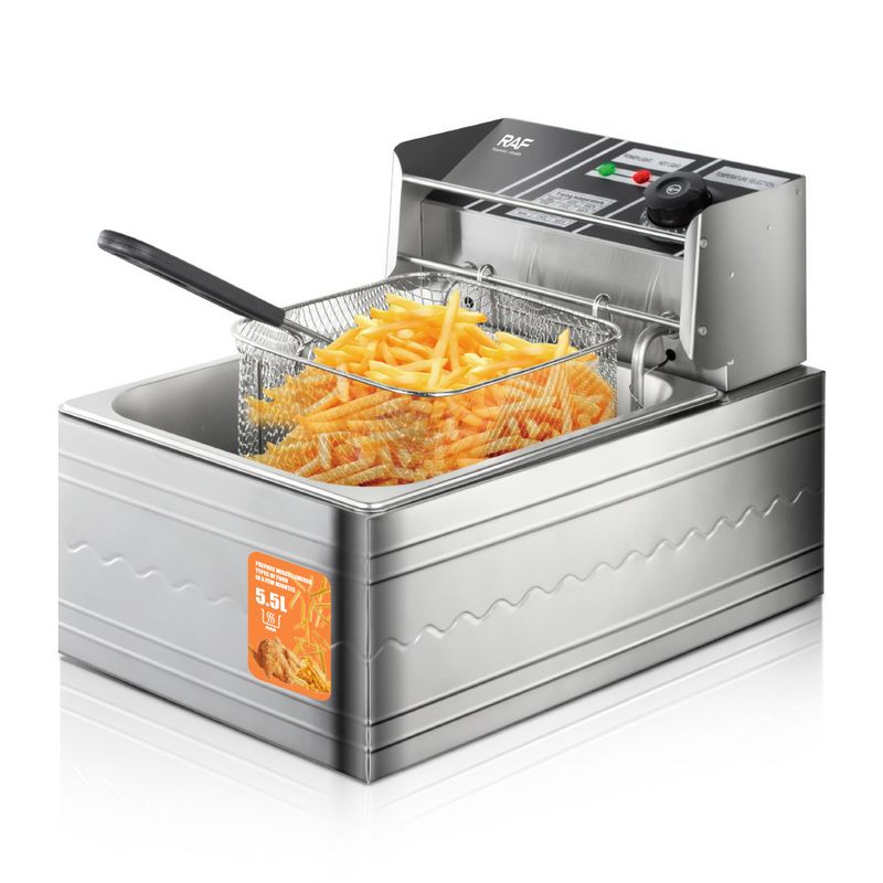 Friteuse électrique 5,5 L, usage domestique et professionnel, pour frites, bâtonnets de pâte frits et poulet, thermostat réglable, conception sûre, norme européenne._voghion.com