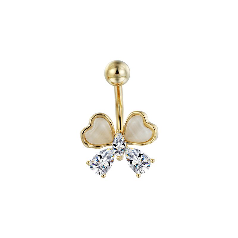 Piercing per ombelico, anello per ombelico con quadrifoglio fortunato, chiodo per ombelico con diamante, design di nicchia, fibbia per ombelico di alta qualità_voghion.com