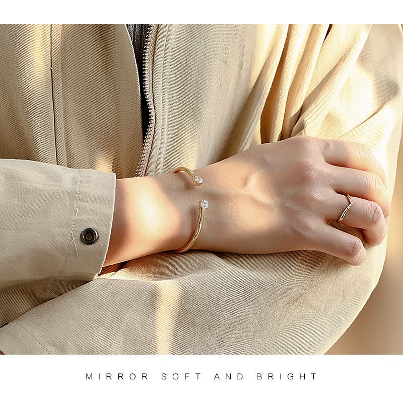 Personlighed Chic Minimalistisk Dobbelt Zirkon Åben Kobberbelagt K Guld Armbånd Armbånd_voghion.com