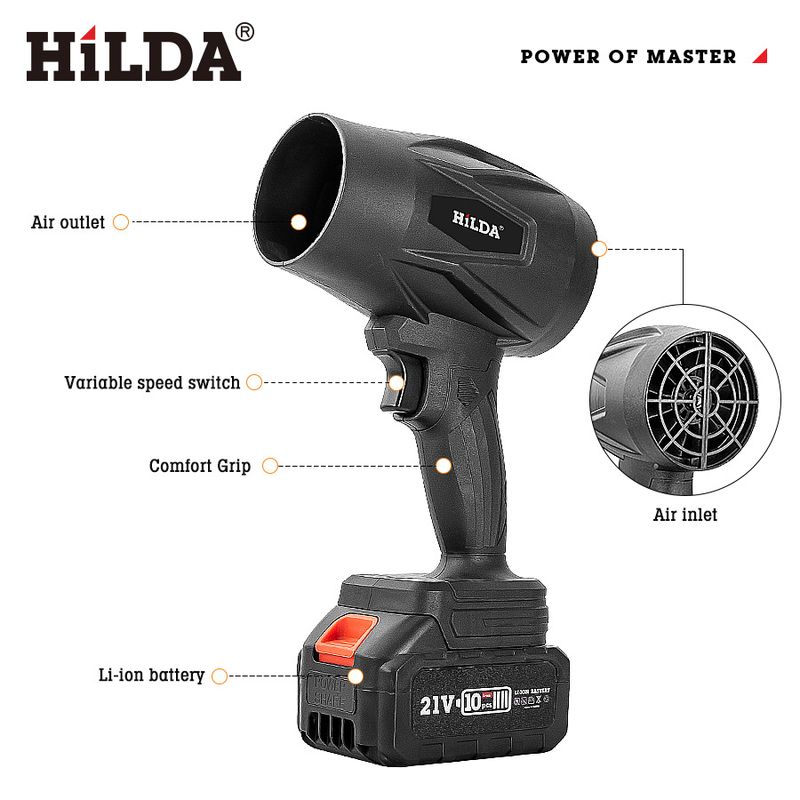 HILDA 1200W Cordless Leaf Blower With Turbo Fan - High Power 3000mAh Battery, 35,000 RPM, Lightweight & Ergonomic_voghion.com
