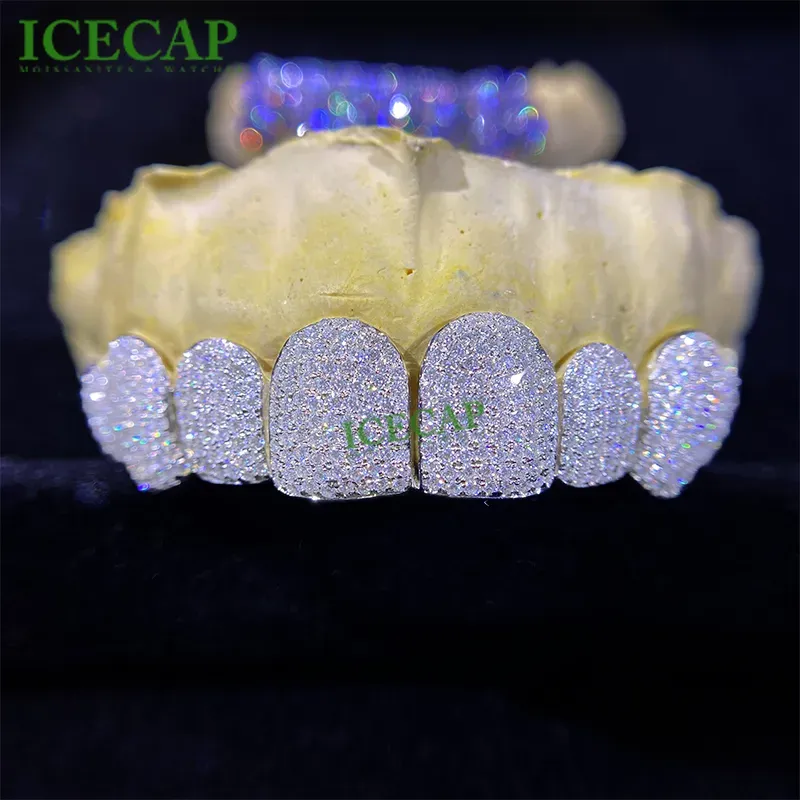 su 8 Custom Sliver 6 VVS Iced Out Donna e Uomo Hip Hop Gioielli Denti Dia Moissanite Grillz_voghion.com