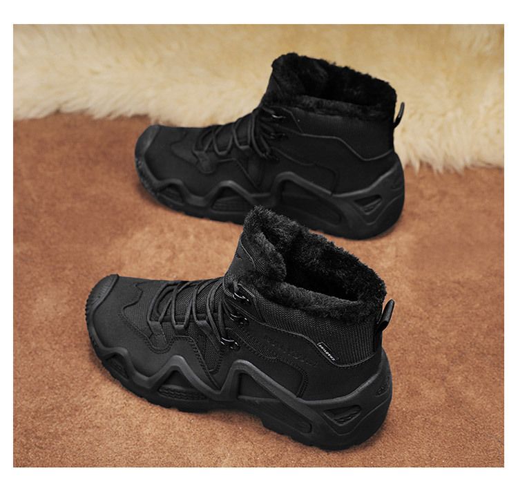 High-top men's outdoor non-slip mountaineering boots with padded warm cotton shoes_voghion.com