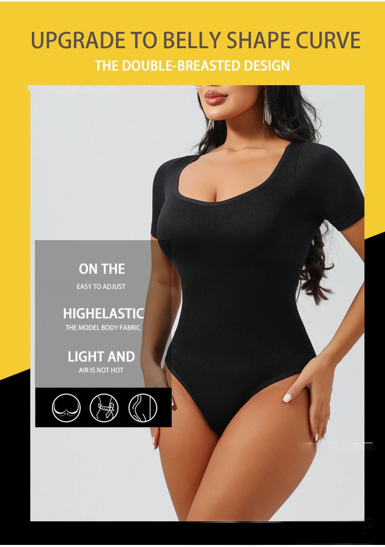 One-piece shapewear women's waistband open waist seamless short-sleeved thong shapewear underwear_voghion.com