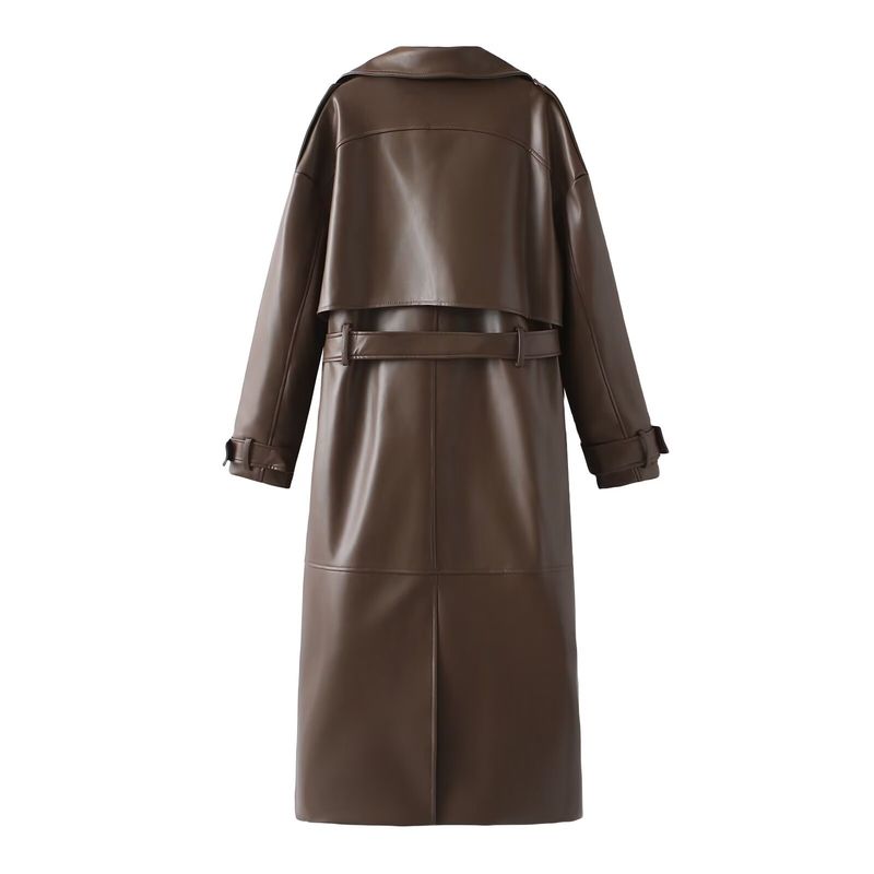 Toamna și iarna femeii noi îmbrăcăminte culoare solidă temperament slăbire vrac modă lungă din piele windbreaker pentru femei_voghion.com