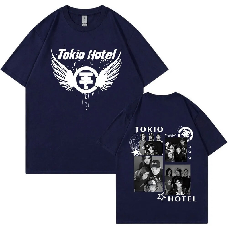 T-shirt à manches courtes pour homme, style décontracté, style hip-hop et punk, avec le groupe de rock allemand Tokio Hotel Beyond The World Tour 2023_voghion.com