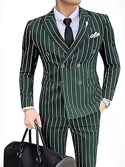 Męska odzież Nowy męski garnitur w prążki Slim Fit 2-częściowy dwurzędowy garnitur na wesele i do pracy_voghion.com