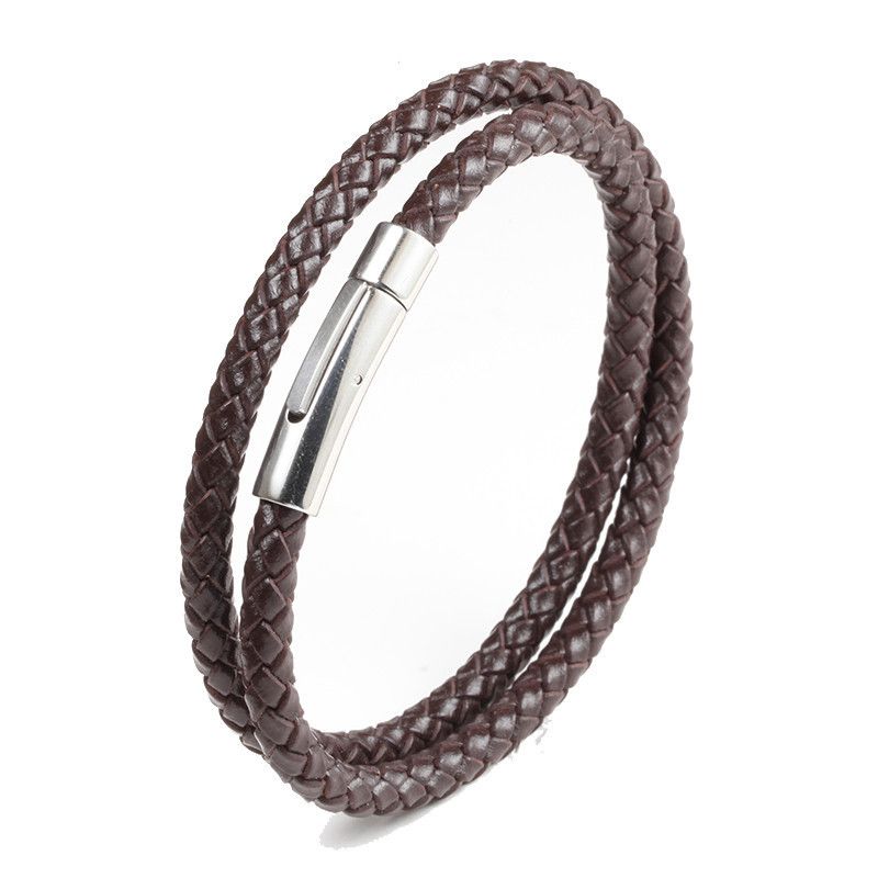 Neues Edelstahl-Lederarmband mit Doppelschlaufe_voghion.com