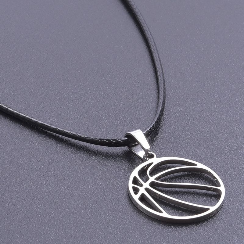 Sports Pendant Necklace Stainless Steel Necklaces For Women Men Accessories Leather Rope Basketball Football Charm_voghion.com