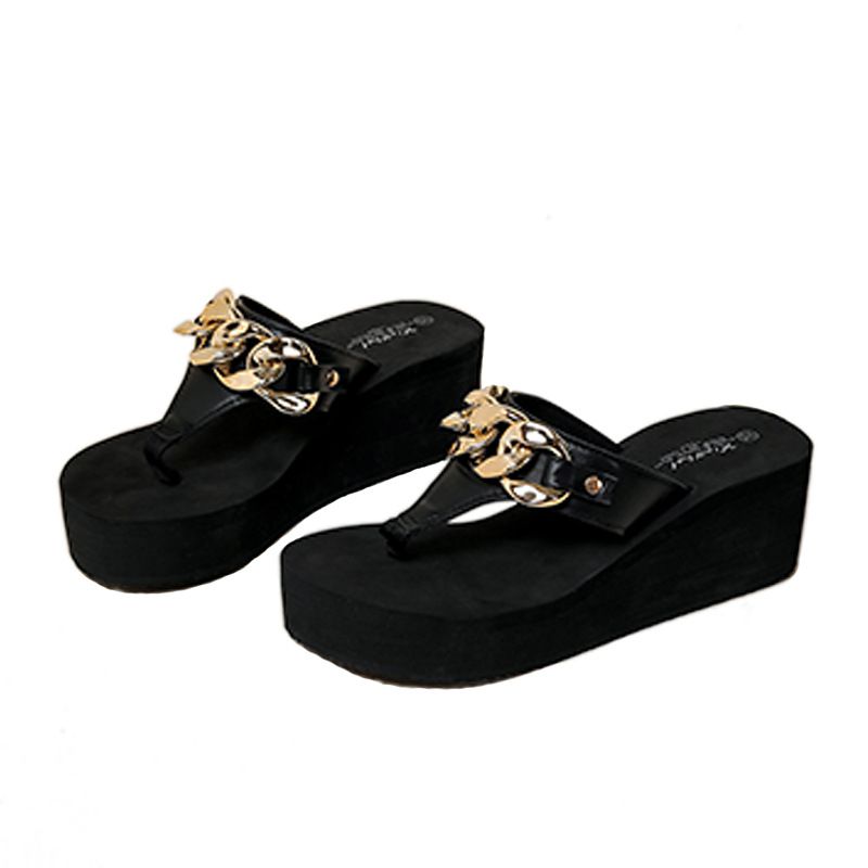Xiaohei's Summer New Plus Size Chain Women's Height Increasing Sponge Cake And Breathable Casual Slippers For Women_voghion.com