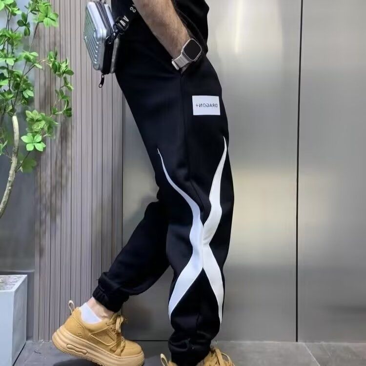 Men's Trendy Casual Jogger Pants With Color Block Design - Elastic Cuff Loose Fit, Comfortable & Stylish For Everyday Wear (Black, M-3XL)_voghion.com