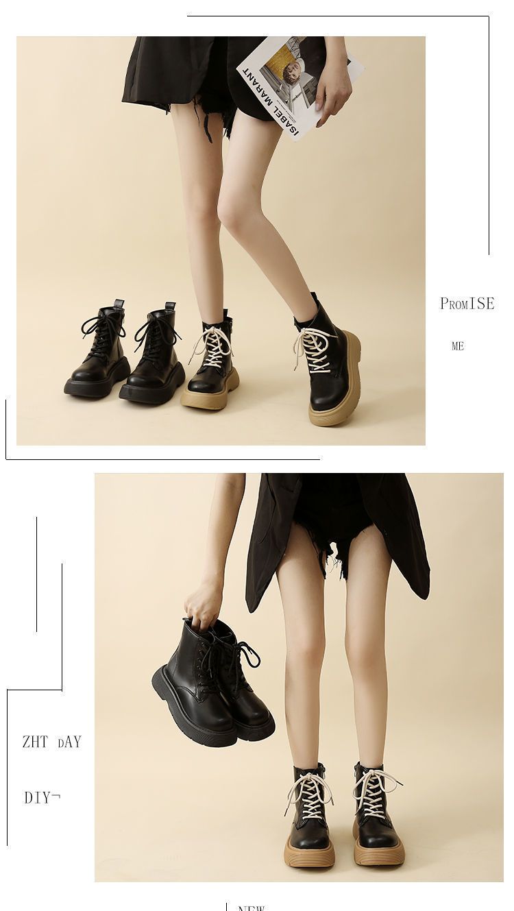 British style Martin for women's autumn thin 2023 new small high heels thick soles black slimming short boots_voghion.com