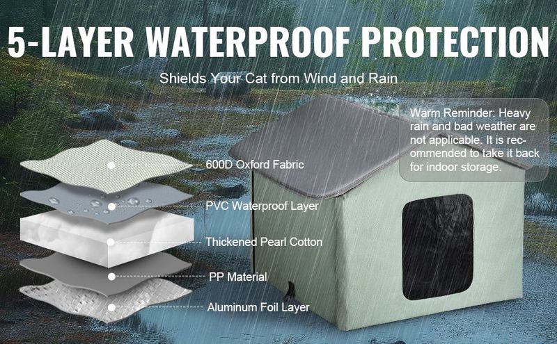 VEVOR Heated Cat House Foldable Kitty Shelter With Heated Pad Green Middle_voghion.com
