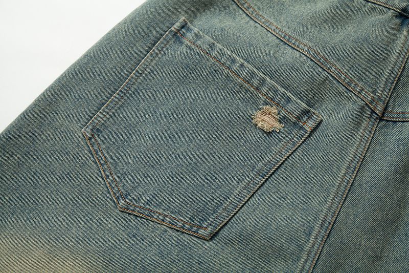 Îmbrăcăminte bărbătească Pantaloni scurți din denim rupți, spălați, cu gradient retro, de vară, personalizați, cu margini brute_voghion.com