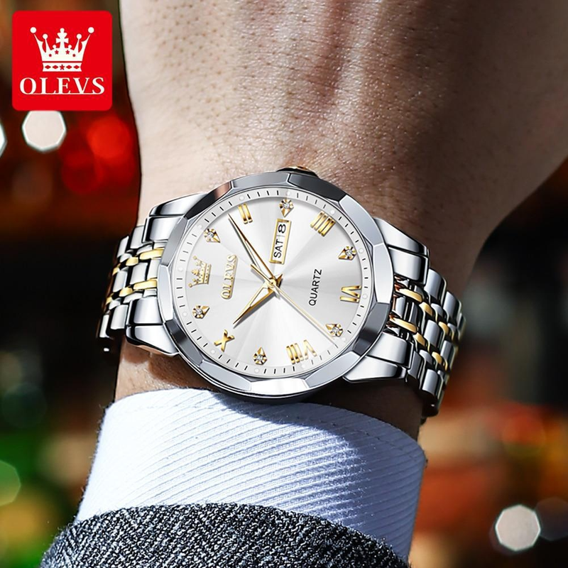 2024 Neue OLEVS Herrenuhren Rhombus Mirror Original Quarzuhr für Mann Wasserdicht Leuchtende Edelstahl Armbanduhr Männlich Datum Woche_voghion.com