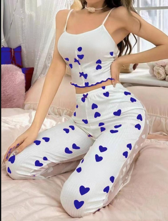 Biancheria intima e pigiami nuovi pigiami sexy stampati con cuciture in rete, set da due pezzi per donna, pigiami per la casa_voghion.com