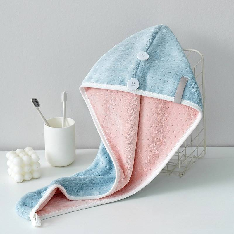 Two Color Antibacterial Fleece Water Absorbing Dry Hair Cap Towel_voghion.com