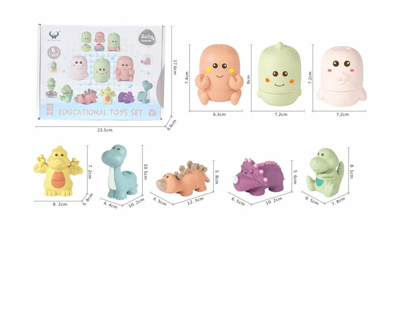 Anéis de empilhamento de palha de trigo não tóxicos para mães e filhos, brinquedos de banho de dinossauro para crianças pequenas, blocos de construção macios para aprendizagem precoce, jogo sensorial Montessori_voghion.com