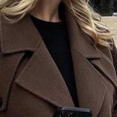 Cappotto doppiopetto in misto lana con cintura – Revers oversize, lunghezza media, S/M/L/XL, marrone scuro_voghion.com