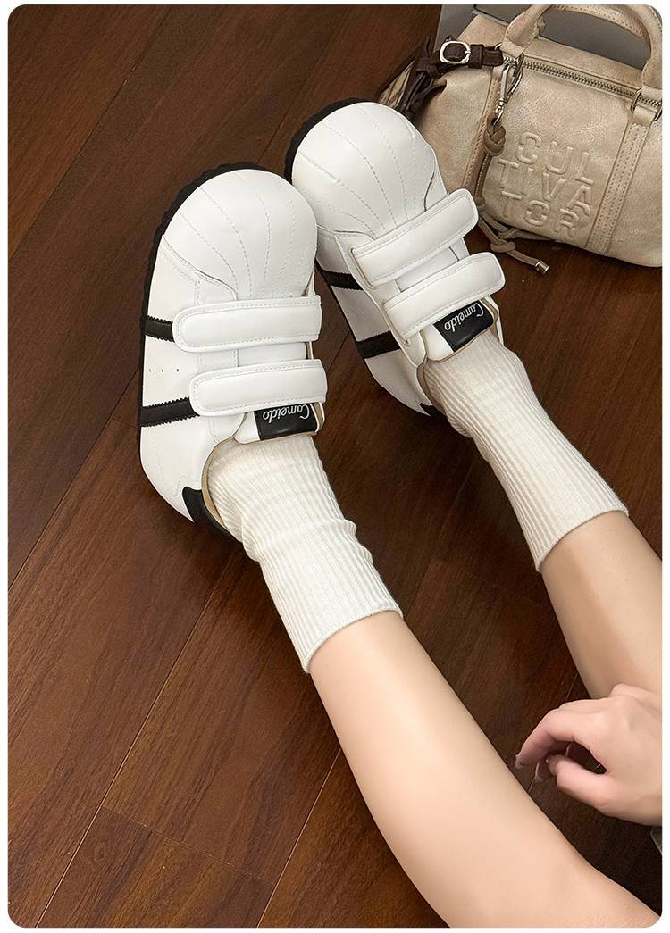 Cameido Women's Plush & Leather Casual Shoes - Round Toe, 1CM Heel, Lightweight Foam Sole - White_voghion.com