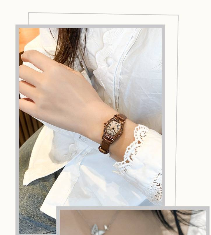 Elegant Women's Retro Barrel-Shaped Quartz Watch With Genuine Leather Strap, Minimalist Dial Design, 30M Water Resistance Female_voghion.com