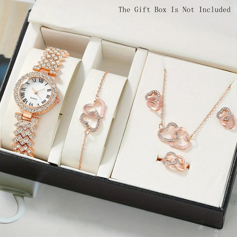 Elegant 5-Piece Ladies Quartz Watch Set With Diamond Accents - Stylish & Versatile Jewelry Gift Box_voghion.com