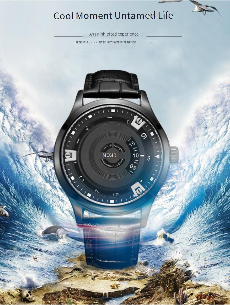 MEGIR Men's Casual Leather Watch With Digital Calendar, Waterproof, Minimalist Design, 42mm Stainless Steel Case_voghion.com