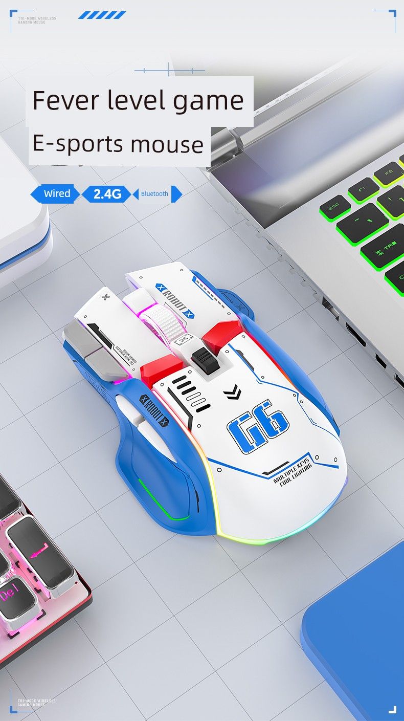G6 -Style Three-Model Wireless Mouse Rechargeable Bluetooth For Home Game Luminous Office Laptop Desktop Computer_voghion.com