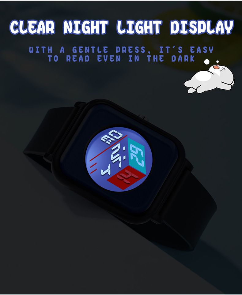 Modern Square Digital Watch With LED Backlight, Waterproof & Lightweight Design For Students And Casual Wear Luminous Leisure Watch_voghion.com