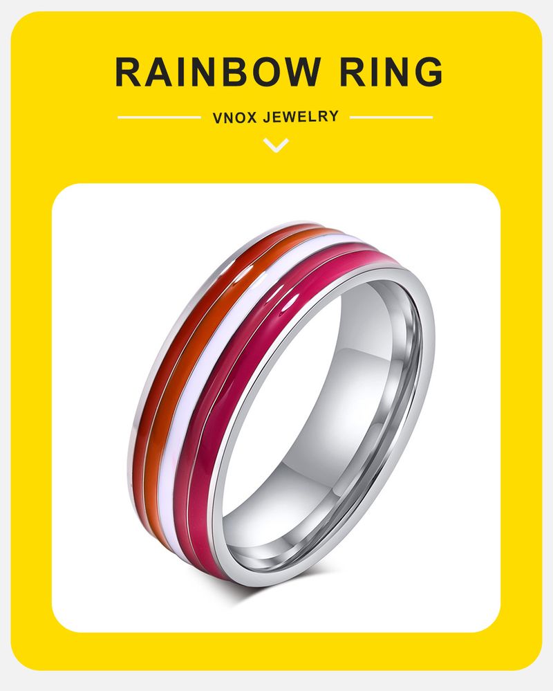 Vnox 8 mm Lesbenring für Frauen, Fingerring mit rot-weiß-orangefarbenen Linien, Schmuck für Stolz, Liebesversprechen_voghion.com