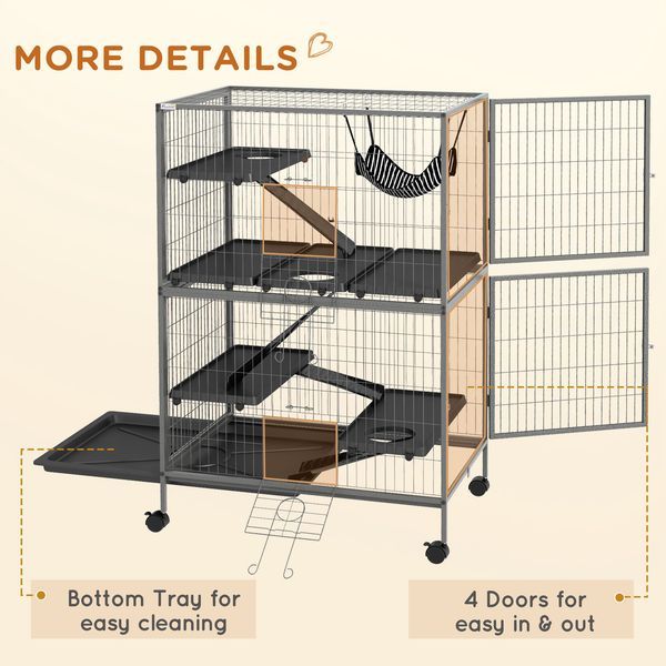 PawHut 50' 5-Tier Small Animal Cage, Ferret Cage, Large Chinchilla Cage With Hammock Accessory & Heavy-Duty Steel Wire, Small Animal Habitat Wit_voghion.com