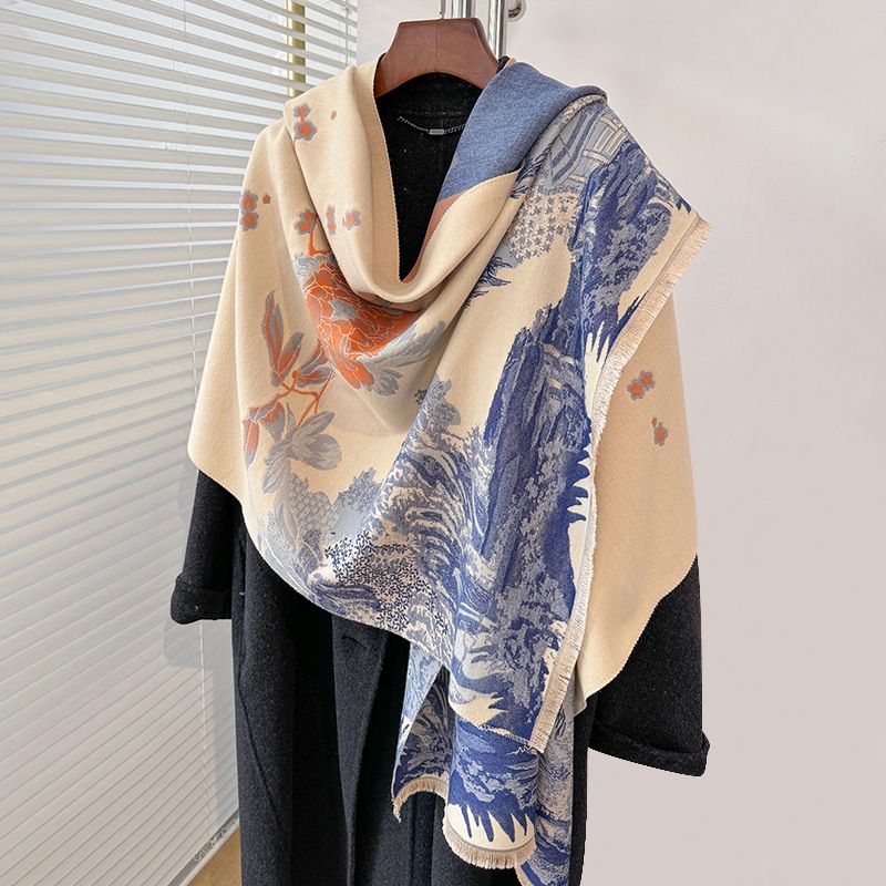 New Autumn Shawl With Chinese Style High-end Scarf, Dual-use Winter Office Blanket, Warm And Luxurious Feeling_voghion.com