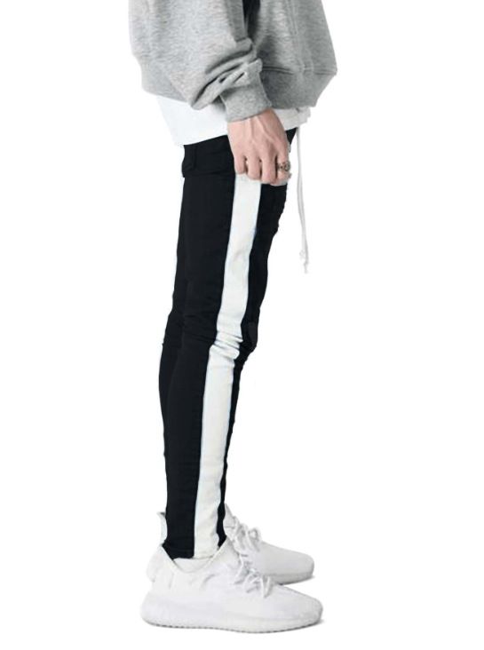 Men's Contrast Color Drawstring Jeans_voghion.com