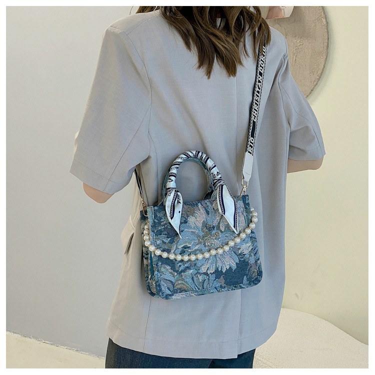 Borsa tote portatile alla moda e alla moda di grande capacità in tela di perle 2023, trama unica, borsa a tracolla versatile_voghion.com