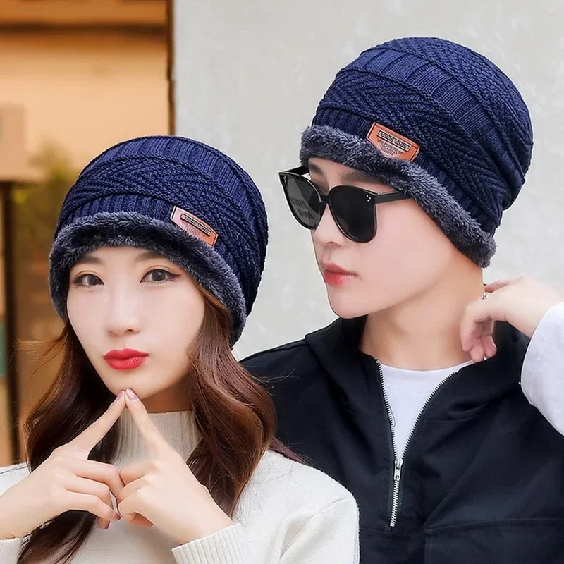 Gestrickte Wintermütze für Herren, dicker Fleece-Kragen, Schal, Sturmhaube, Mundmaske für Herren_voghion.com