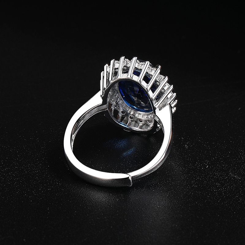 Heart Jewelry Blue Simulated Gemstone Small Pigeon Egg Inlaid Zircon Adjustable Open Ring_voghion.com