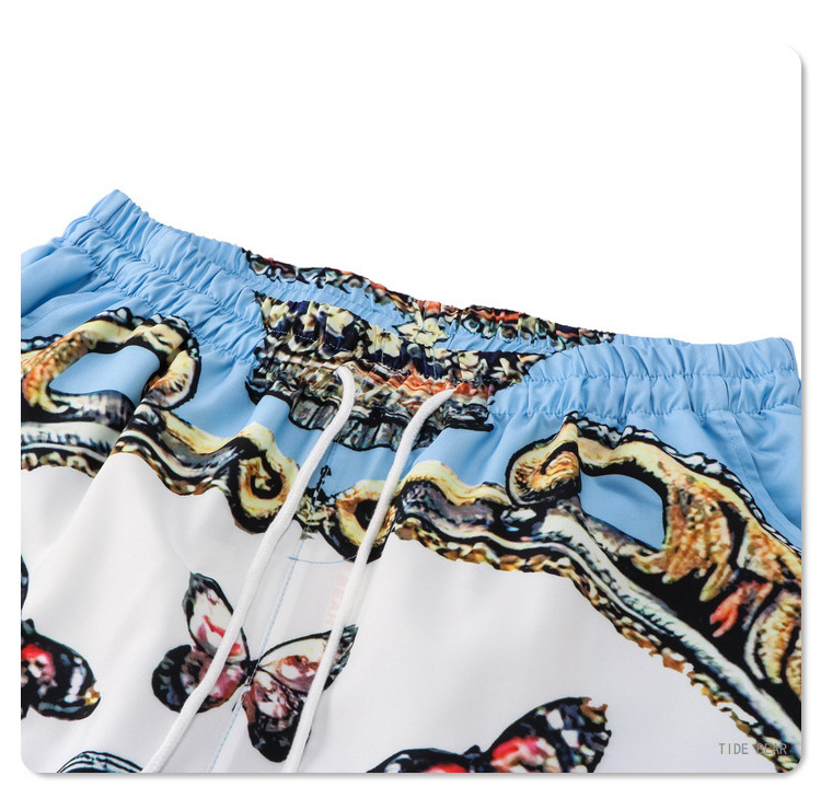 Completo da uomo casual alla moda, a maniche corte, con stampa digitale a farfalla, da spiaggia, con camicia e pantaloncini larghi_voghion.com
