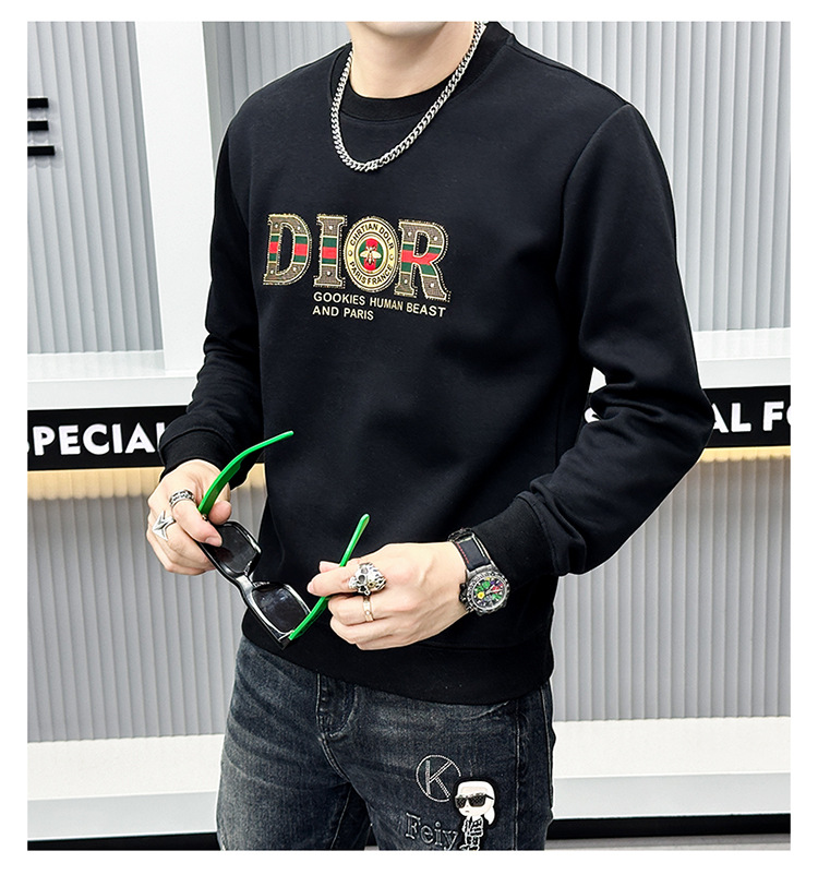Herenkleding Hot drill reliëf lange mouwen ronde hals heren licht luxe modemerk high-end vrijetijdsbesteding effen kleur hoodie heren_voghion.com