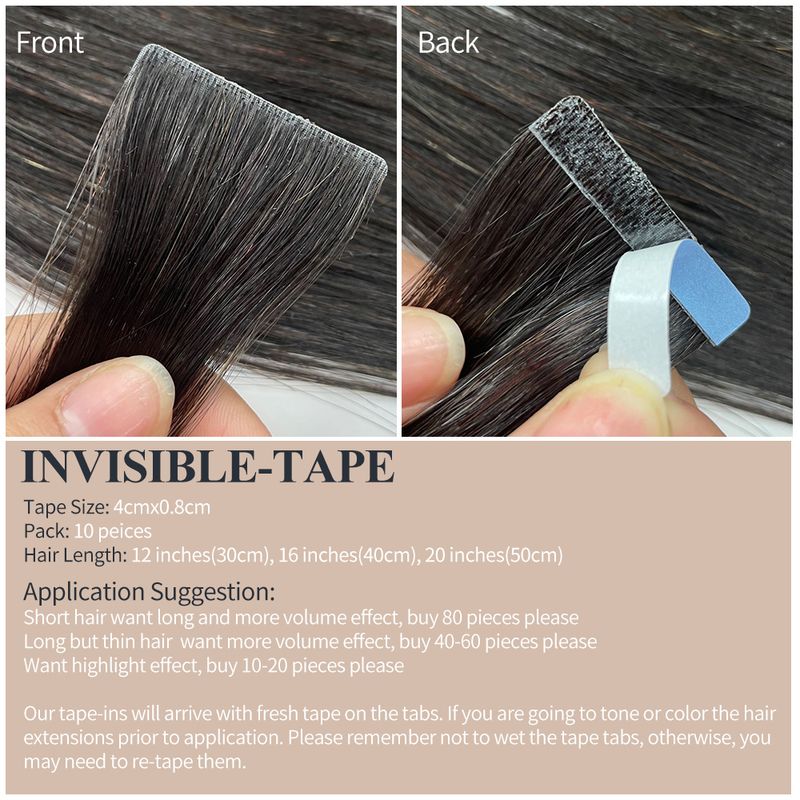 Usynlig tape i Hair Extensions Lige 100 % ægte menneskehår Sømløs Hud Weft Tape Hair Extension 20 stk/pakke_voghion.com