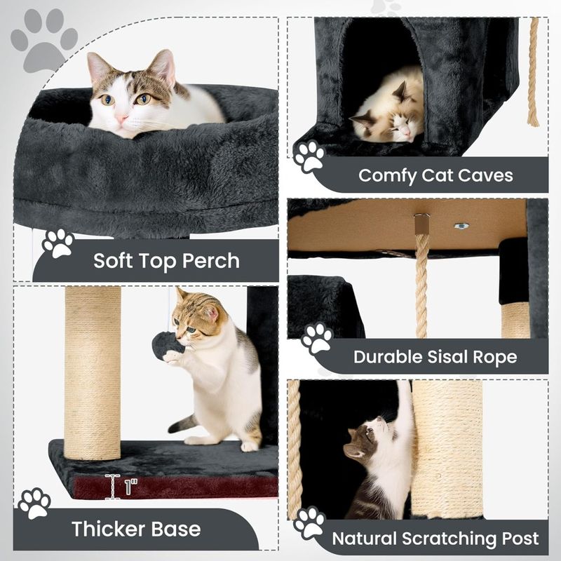 Kattenboomtoren voor binnenkatten, zacht, pluche kattenhuis met meerdere niveaus en 1 360° draaibare kattengrot_voghion.com